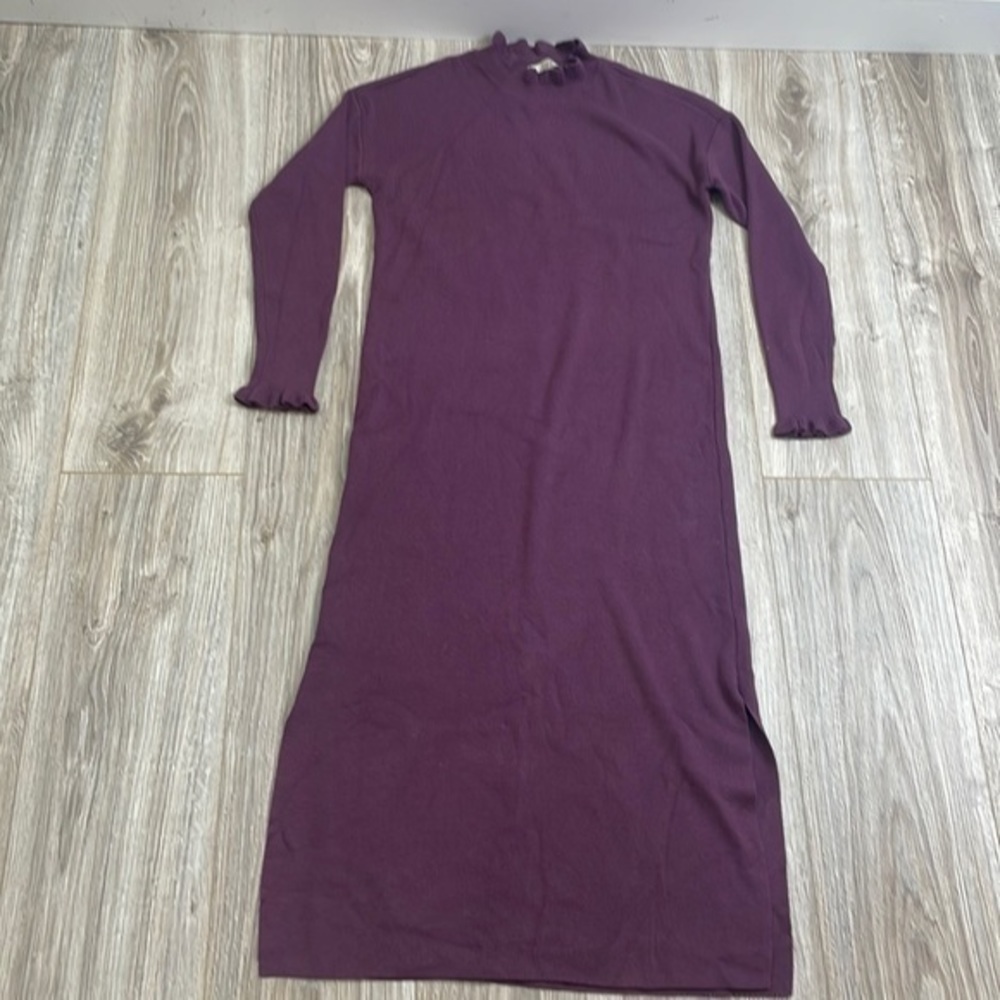 Loft purple sweater turtle neck midi dress size Small